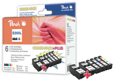 Peach 26XL Tintenpatronen-Multipack, Schwarz/Cyan/Magenta/Gelb (Kompatibel) – für Epson XP-510/XP-600/XP-800 …