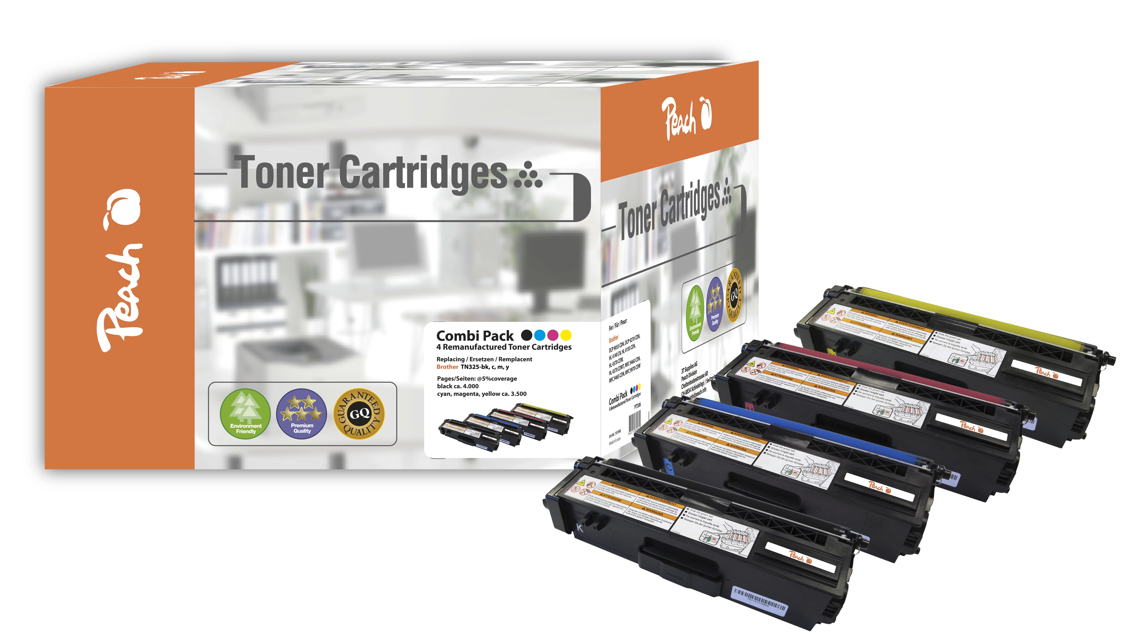 Peach Toner-Multipack TN-325 – BK/C/M/Y, 3500 Seiten – für Brother DCP-9055 CDN/DCP-9270 CDN