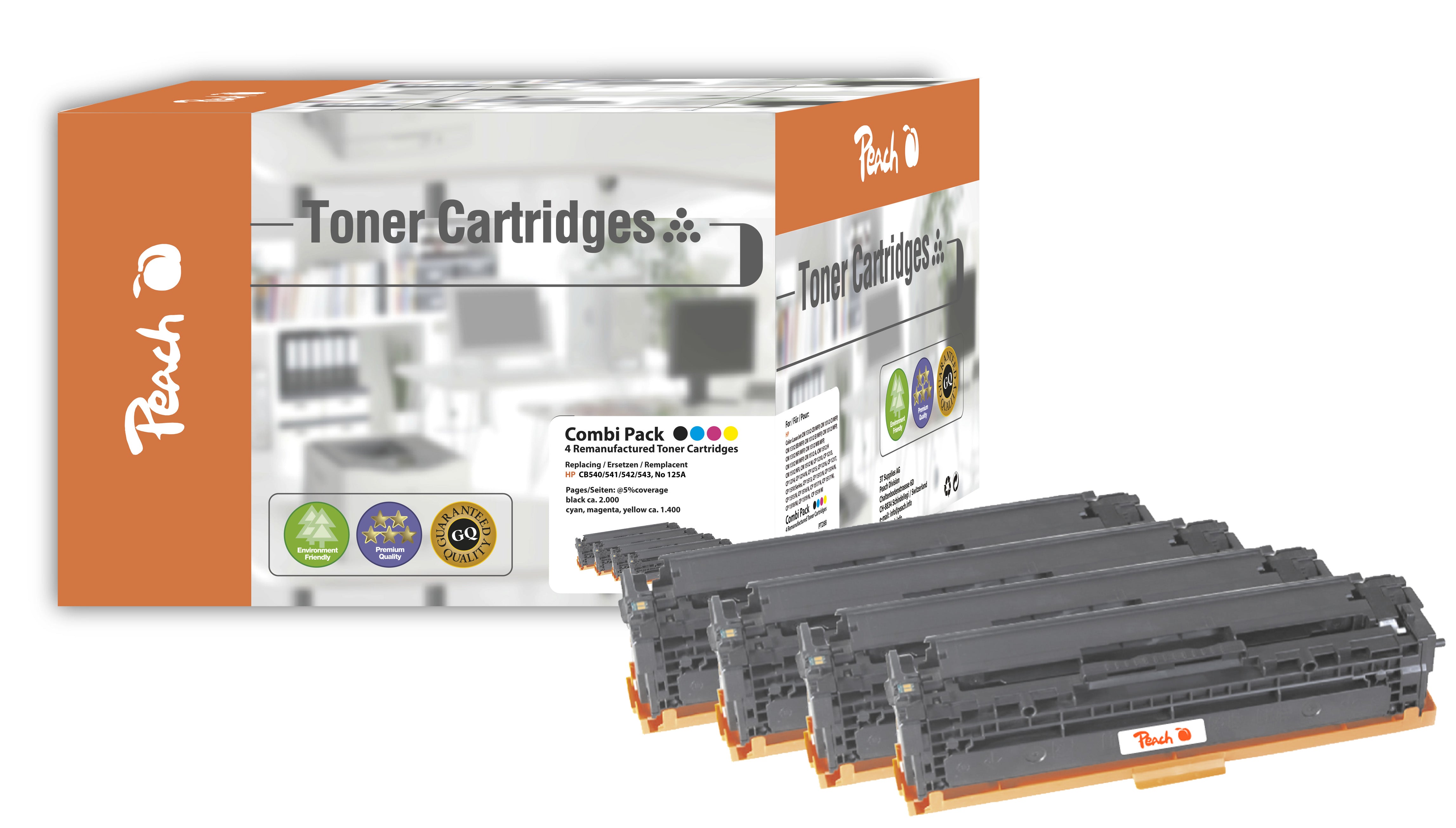 Peach Toner-Multipack – BK/C/M/Y, 1400 Seiten – für HP Color LaserJet CM 1300/CM 1312 und andere