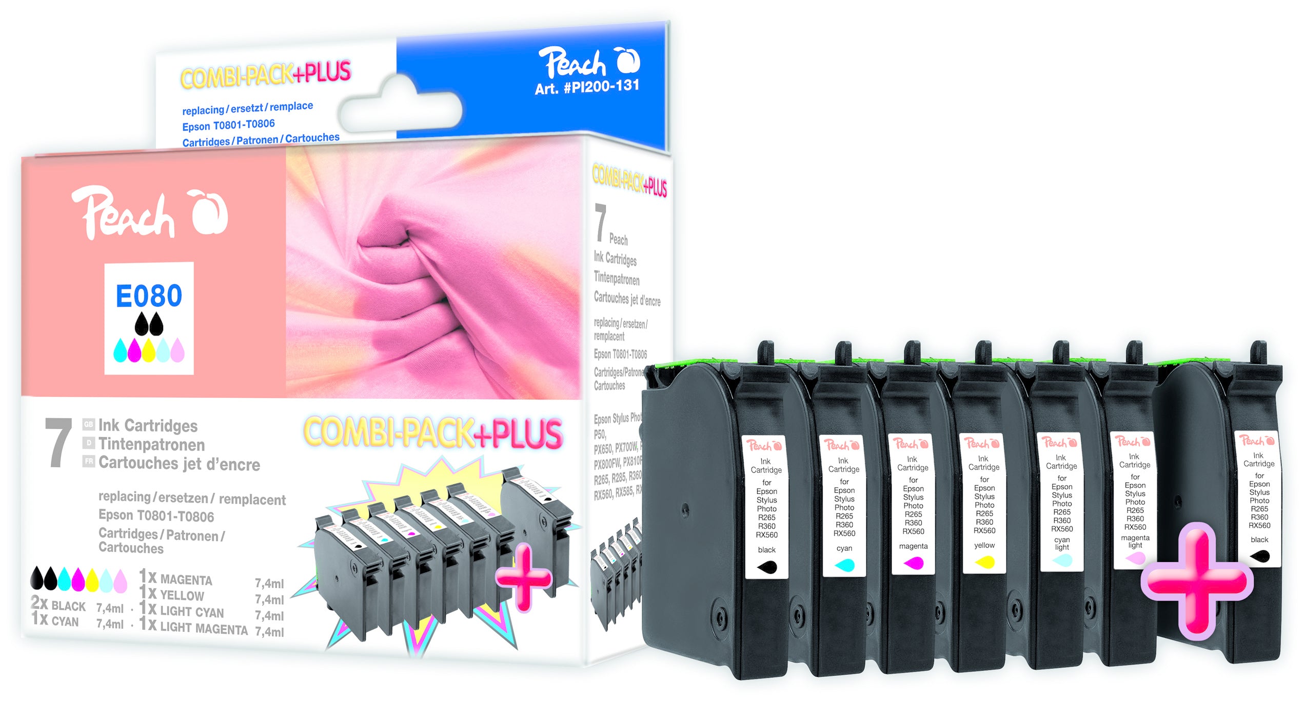 Peach Tintenpatronen-Multipack T0807, 5×8,6 ml, kompatibel – für Epson Stylus Photo P50, PX650, PX660 und andere