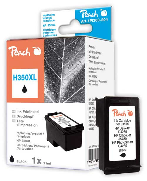 Peach Tintenpatrone 350XL (CB336EE), schwarz, XL, 820 Seiten, kompatibel – für HP PhotoSmart C 4480 und andere
