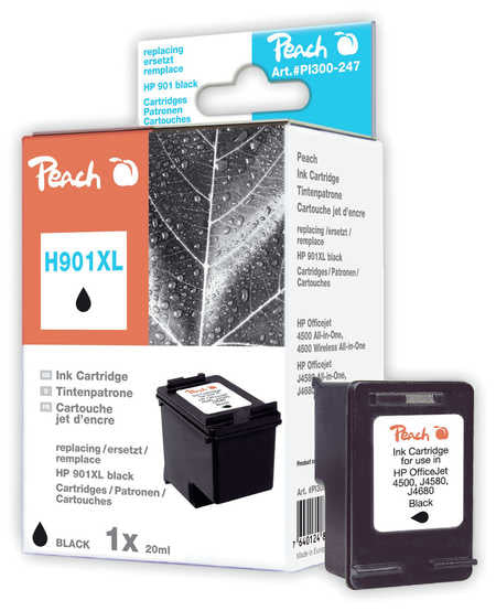 Peach 901XL Schwarz Tintenpatrone (Kompatibel) – 865 Seiten – für HP OfficeJet 4500/4524/4535 …