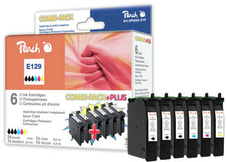 Peach Tintenpatronen-Multipack T129, CMYK, 6er-Pack, kompatibel – für Epson Stylus SX 230, SX 235 W, SX 425 W