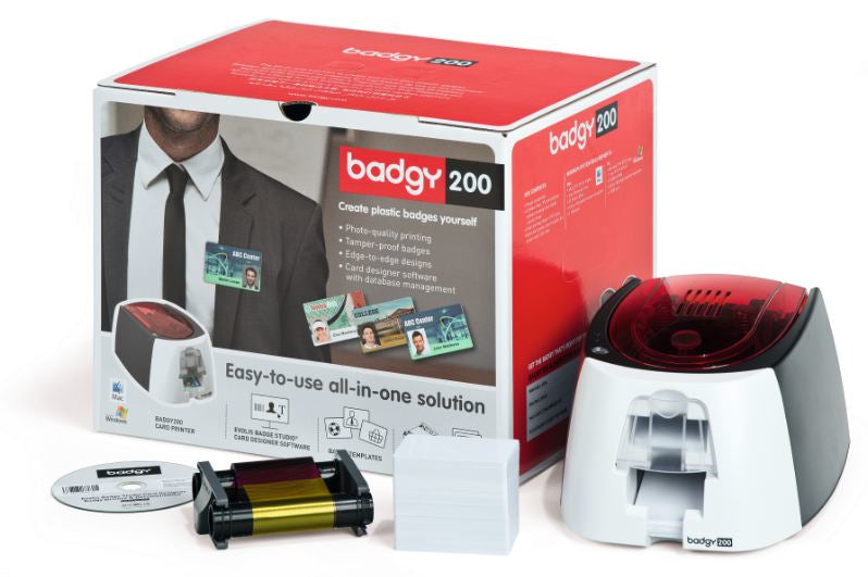 Evolis Badgy 200 – Kartendrucker, Thermosublimation, 260 × 300 dpi, für PVC-Karten 85,6 × 54 mm, USB
