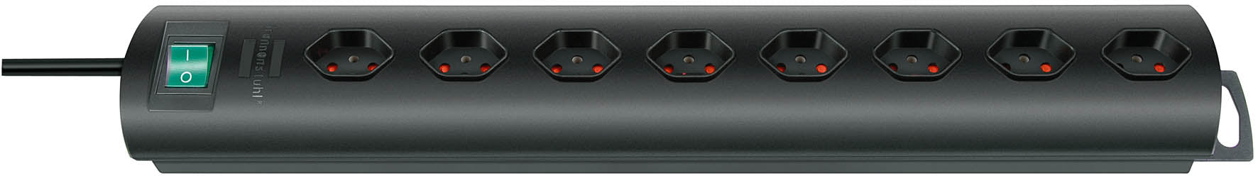 Brennenstuhl Primera-Line Steckdosenleiste, 8×T13, mit Schalter, 2 m, Eingang T12 – Schwarz