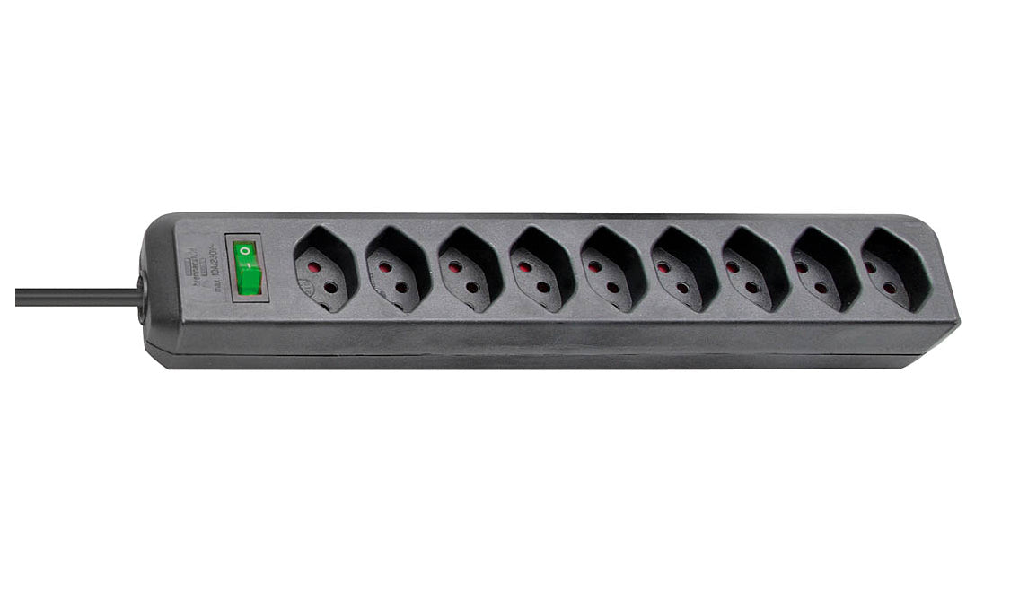Brennenstuhl cleverLINE Steckdosenleiste, 9×T13, mit Schalter, 2 m, Eingang T12 – Schwarz