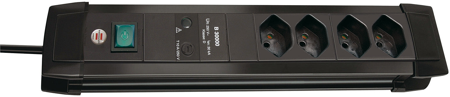 Brennenstuhl Premium-Line Steckdosenleiste, 4×T13, mit Schalter, 1,8 m, Eingang T12 – Schwarz