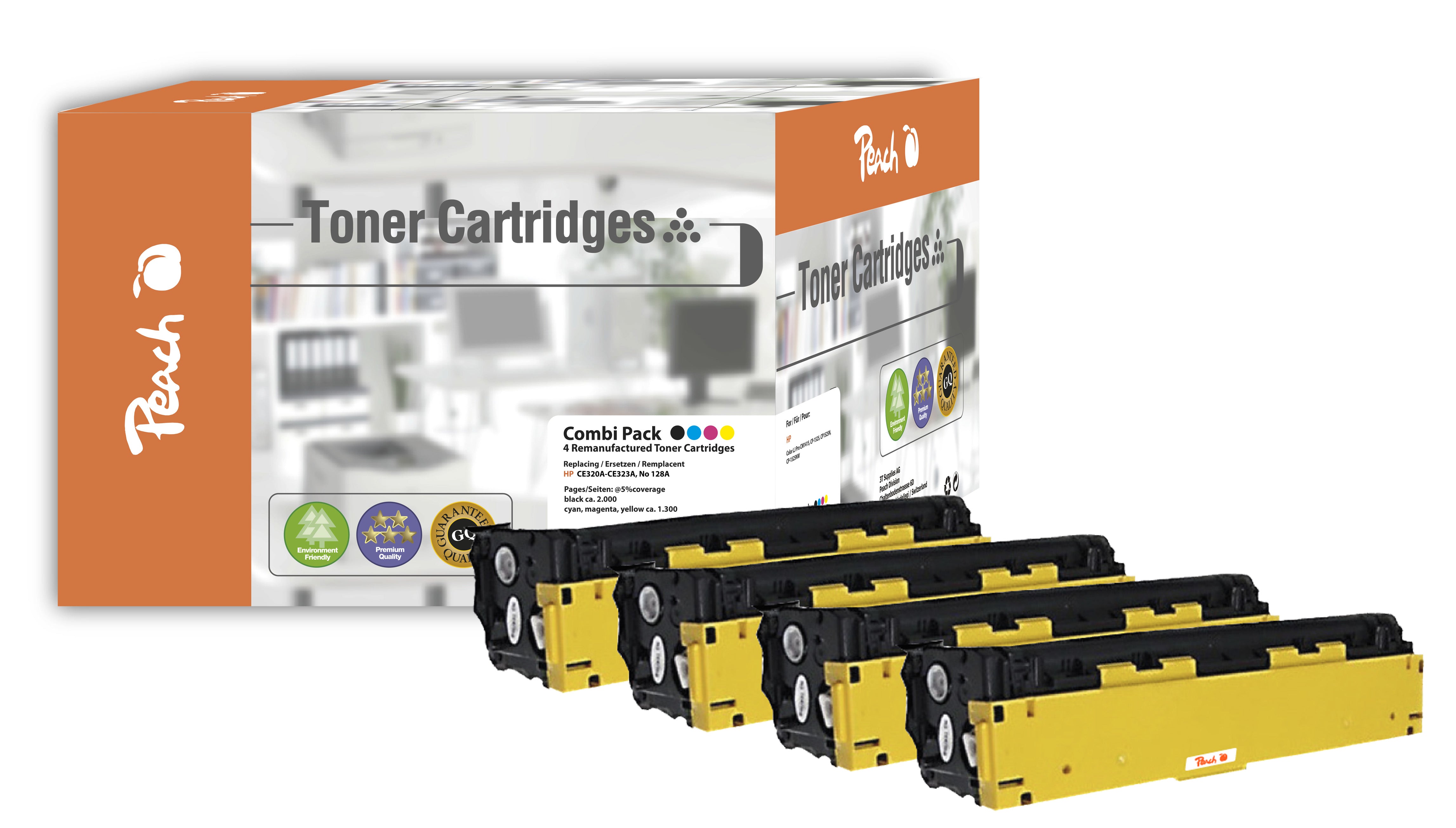 Peach Toner-Multipack – BK/C/M/Y, BK 2000, C/M/Y 1300 Seiten – für HP CM 1400/CM 1415 fn/CM 1415 fnw und andere