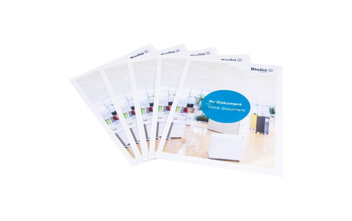 Biella Sichtmappe A4 – Weiss, Karton, Fronttasche, Matt, 5er-Pack
