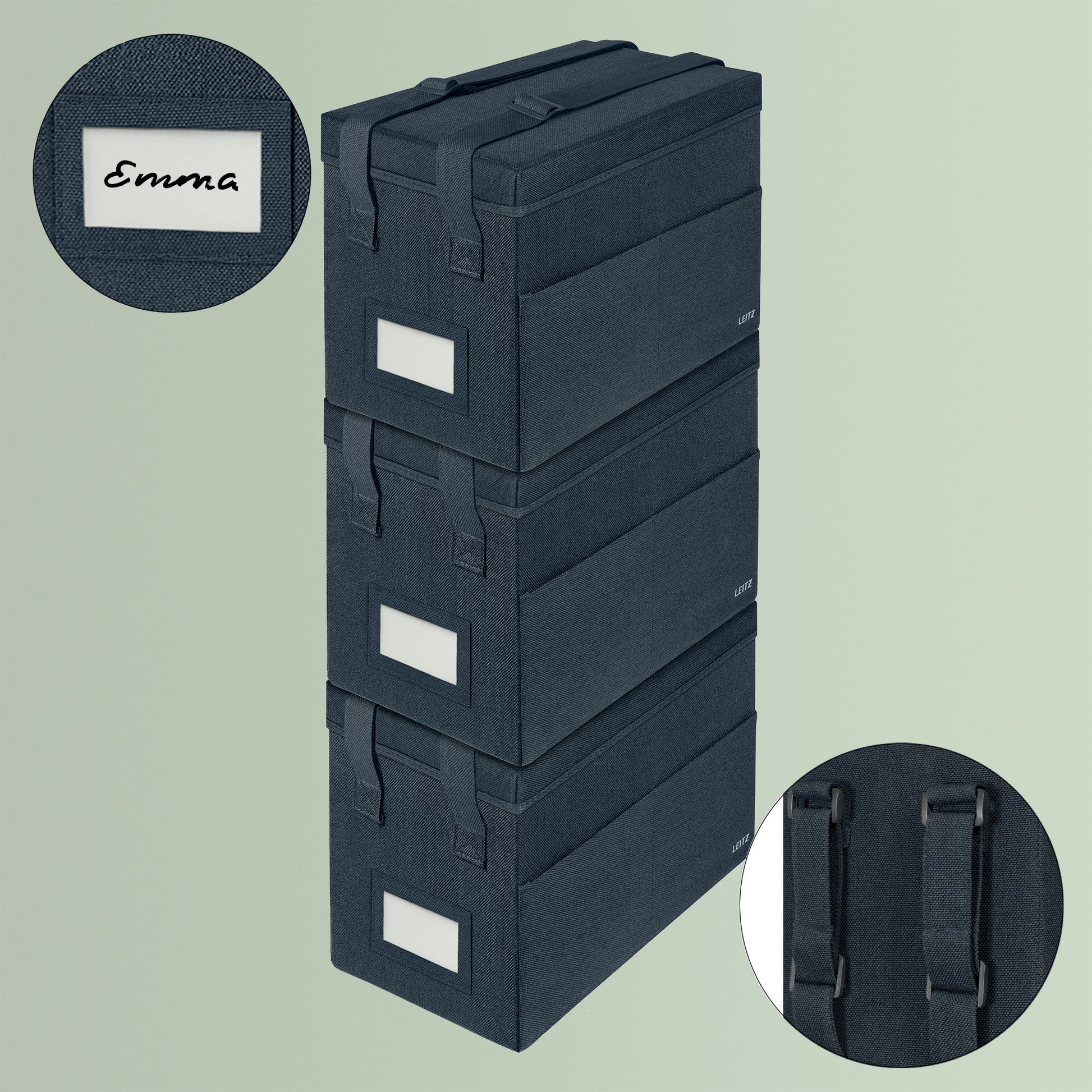 Leitz Aufbewahrungsbox 4 l – B 355 × H 235 × T 200 mm, 3 Fächer, faltbar, mit Tragegriff, Anthrazit, Karton