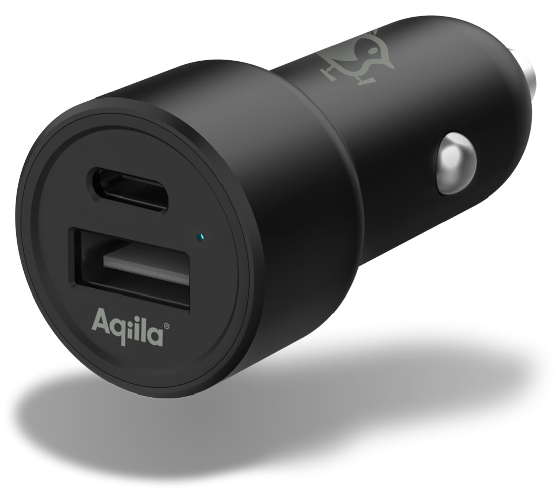 Aqiila CC2 Auto-Ladegerät 32 W – USB-C×1, USB-A×1 – PD, QC 3.0 – für 12–24 V Fahrzeuge – Schwarz