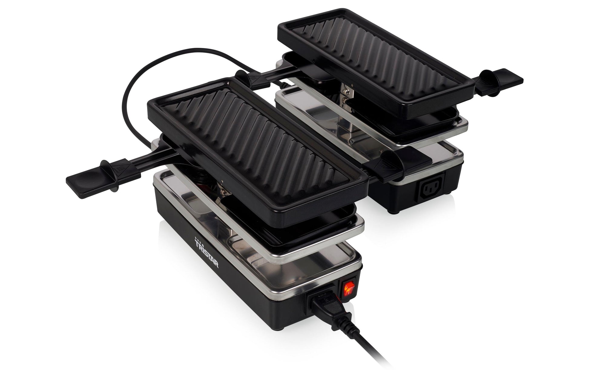 Tristar Raclette-Grill RA-2742 – 4 Personen, 800 W, 4 Pfännchen, Teflonbeschichtet – Schwarz/Edelstahl