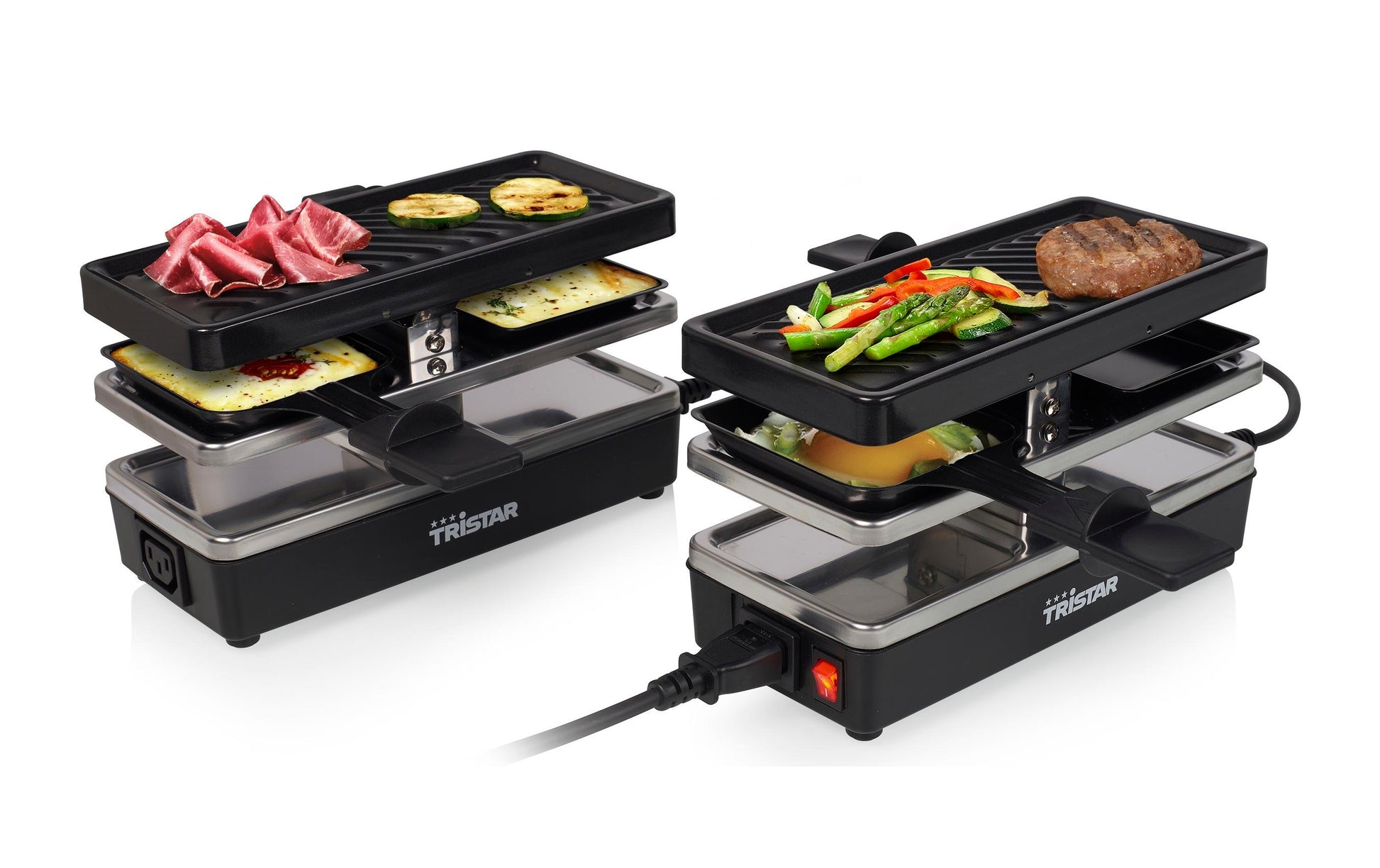 Tristar Raclette-Grill RA-2742 – 4 Personen, 800 W, 4 Pfännchen, Teflonbeschichtet – Schwarz/Edelstahl