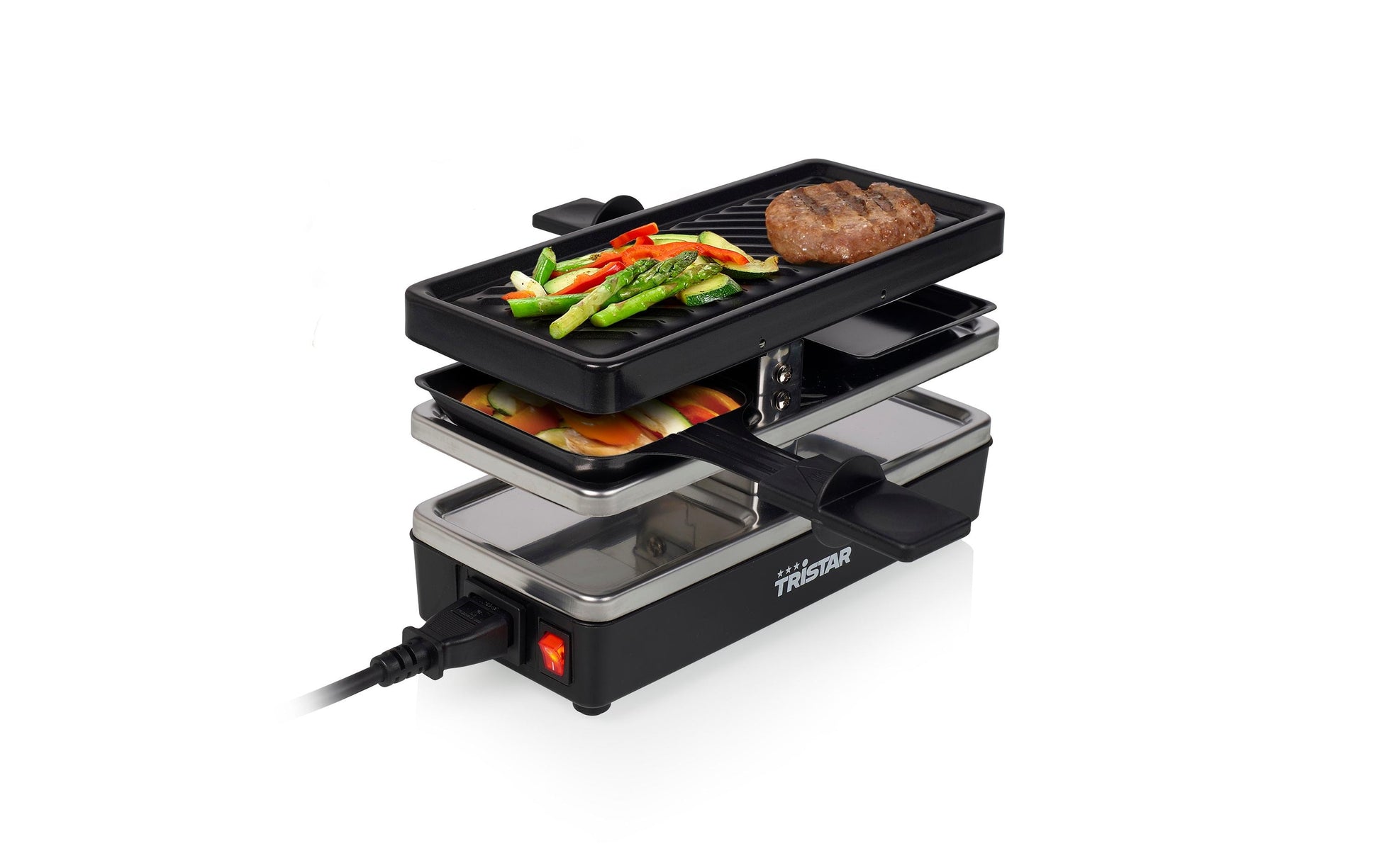 Tristar Raclette-Grill RA-2741 – 2 Personen, 400 W, 2 Pfännchen – Schwarz/Edelstahl