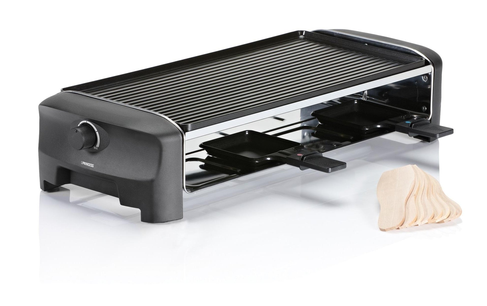 Princess Raclette-Grill 162840 – 8 Personen, 1400 W, Teppanyaki & Pfännchenablage – schwarz