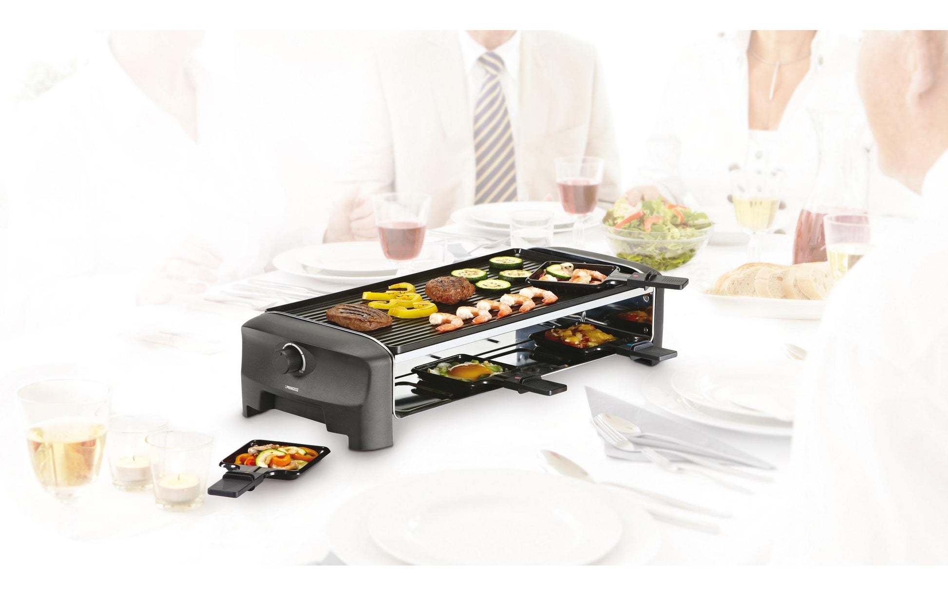 Princess Raclette-Grill 162840 – 8 Personen, 1400 W, Teppanyaki & Pfännchenablage – schwarz