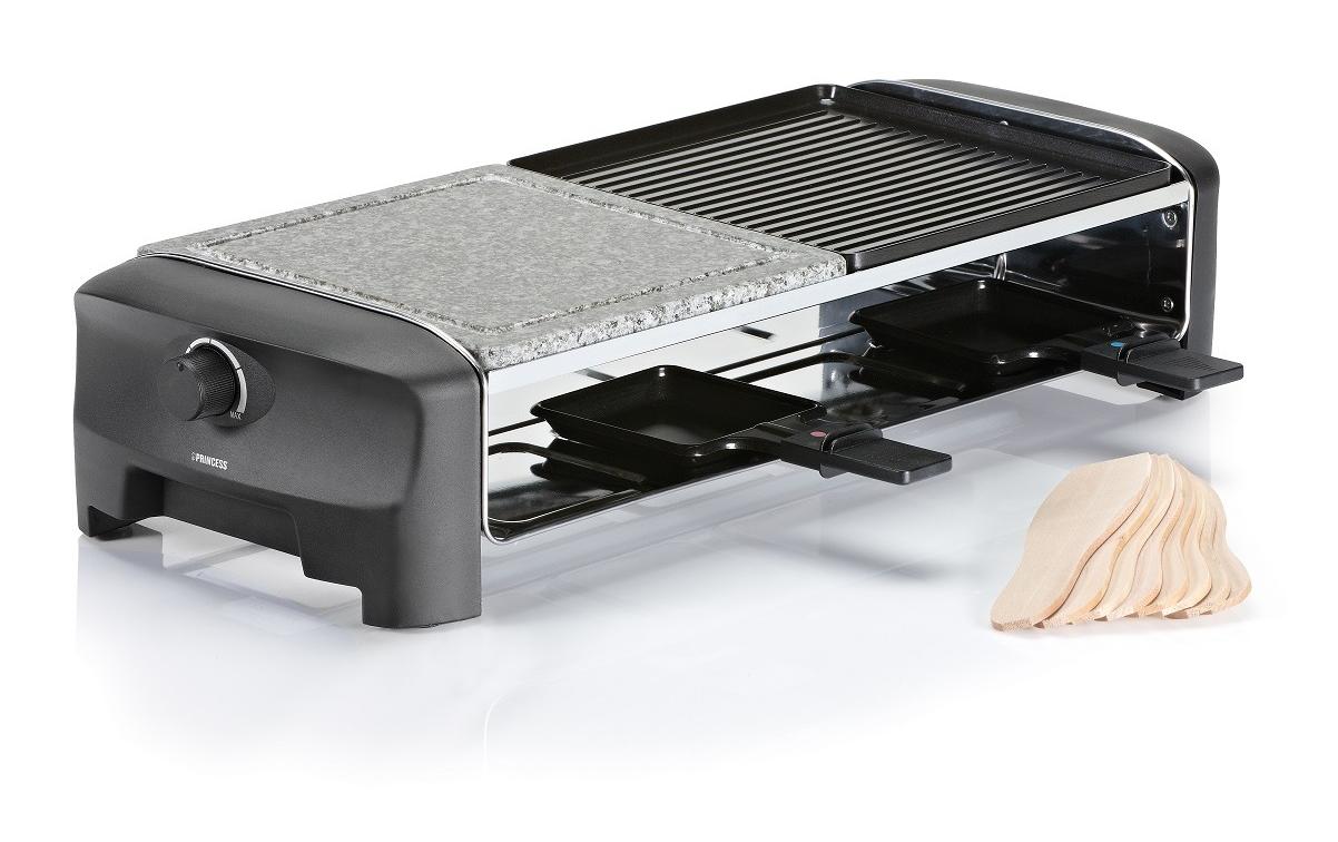 Princess Raclette-Grill 162820 – 8 Personen, Grill & Stein, 1400 W – schwarz
