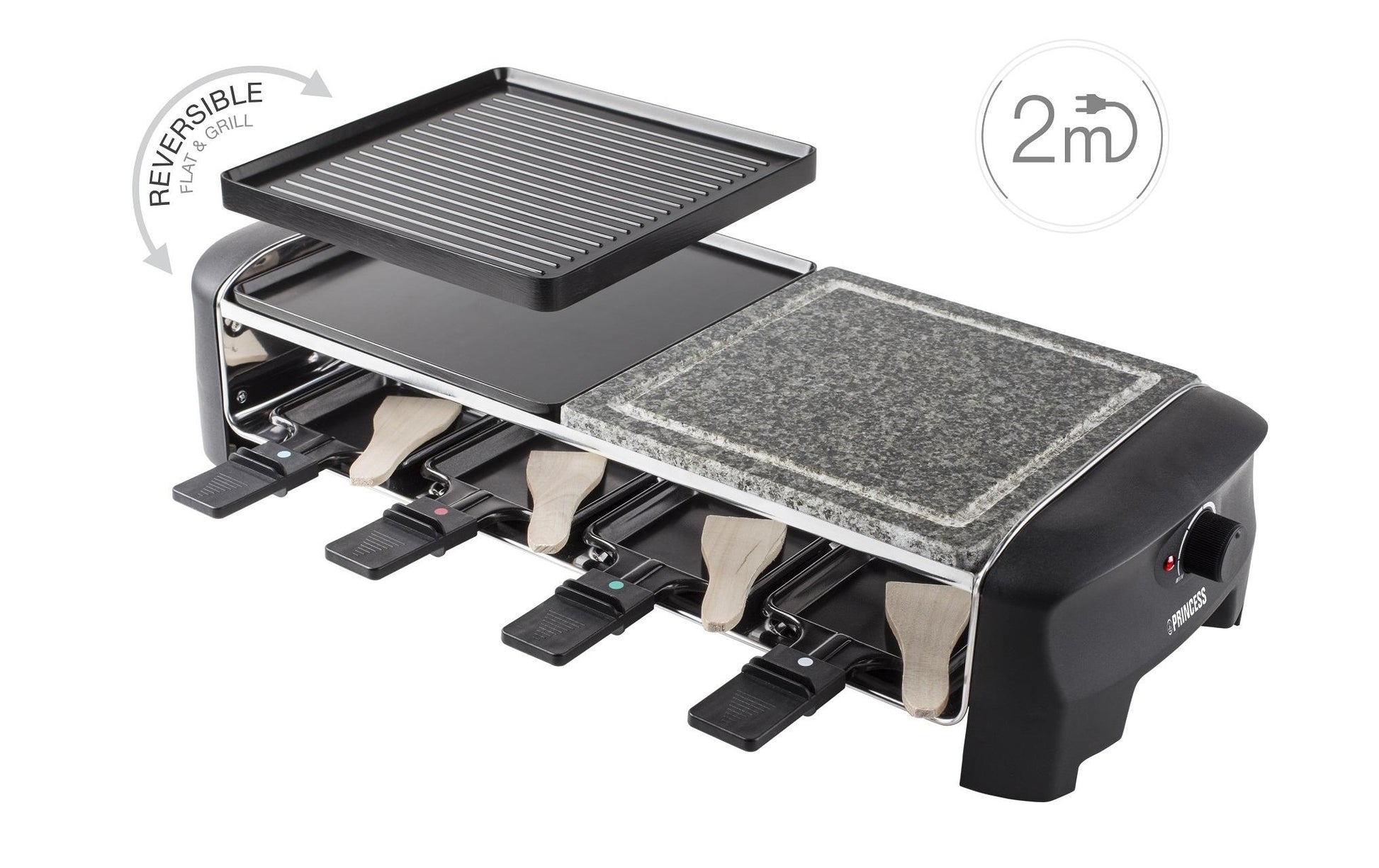 Princess Raclette-Grill 162820 – 8 Personen, Grill & Stein, 1400 W – schwarz