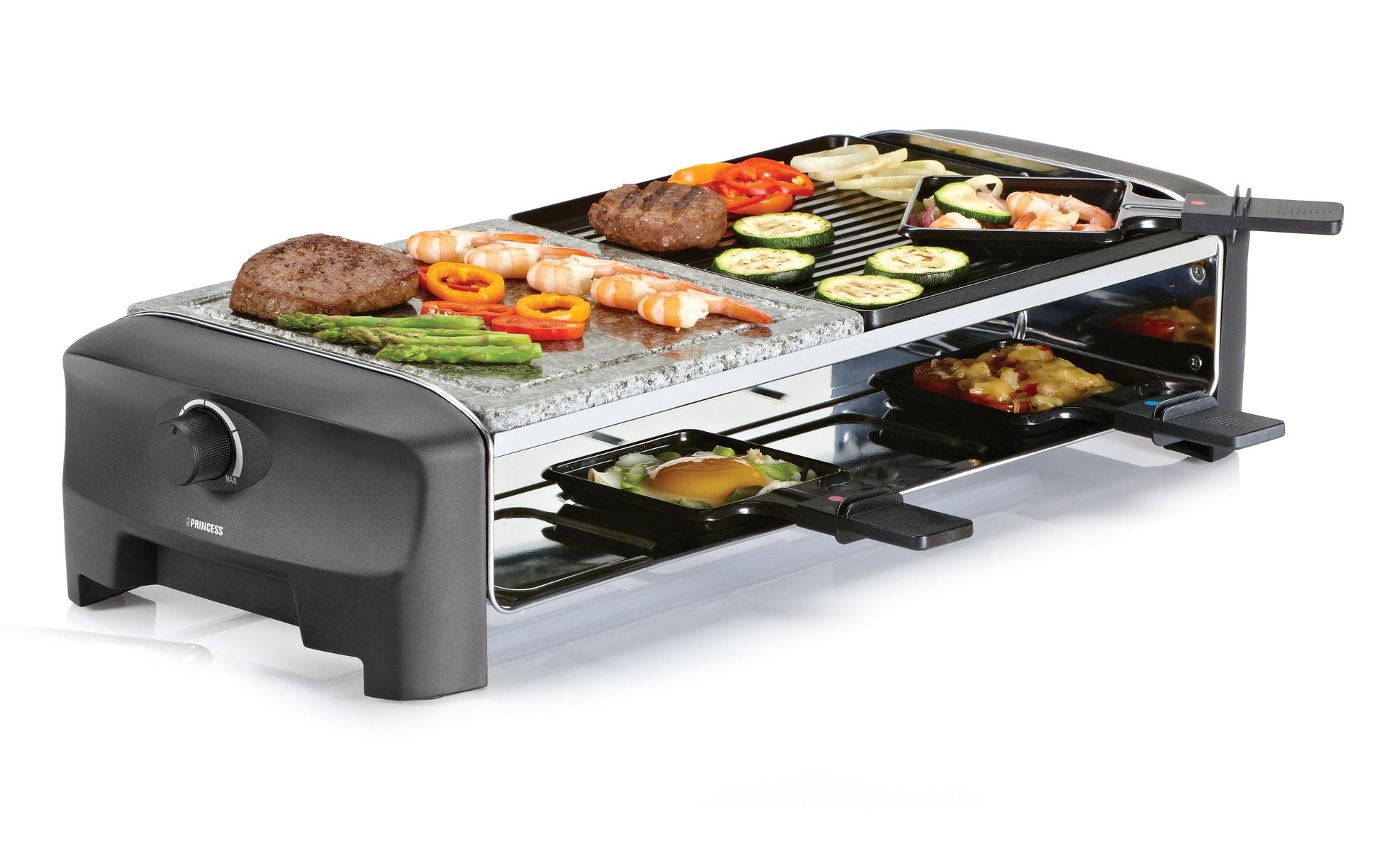 Princess Raclette-Grill 162820 – 8 Personen, Grill & Stein, 1400 W – schwarz