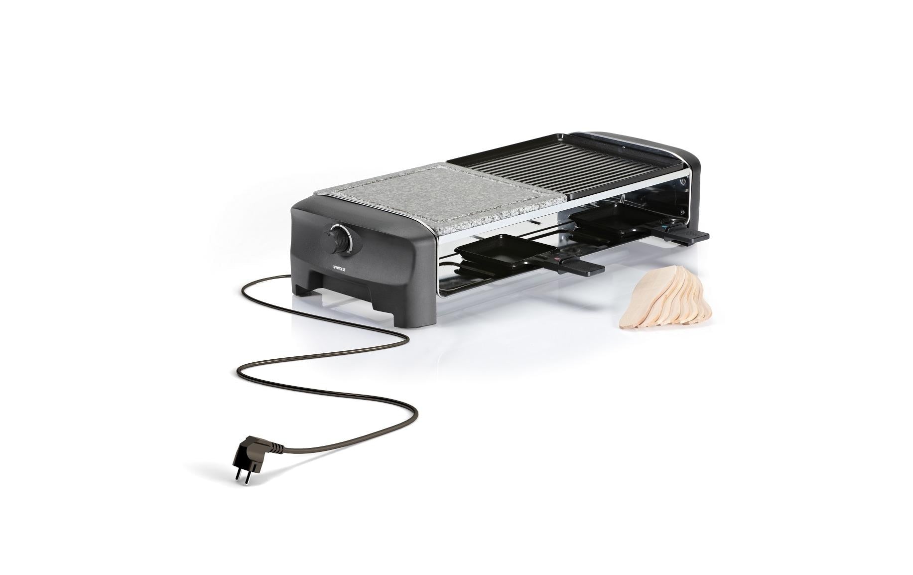 Princess Raclette-Grill 162820 – 8 Personen, Grill & Stein, 1400 W – schwarz