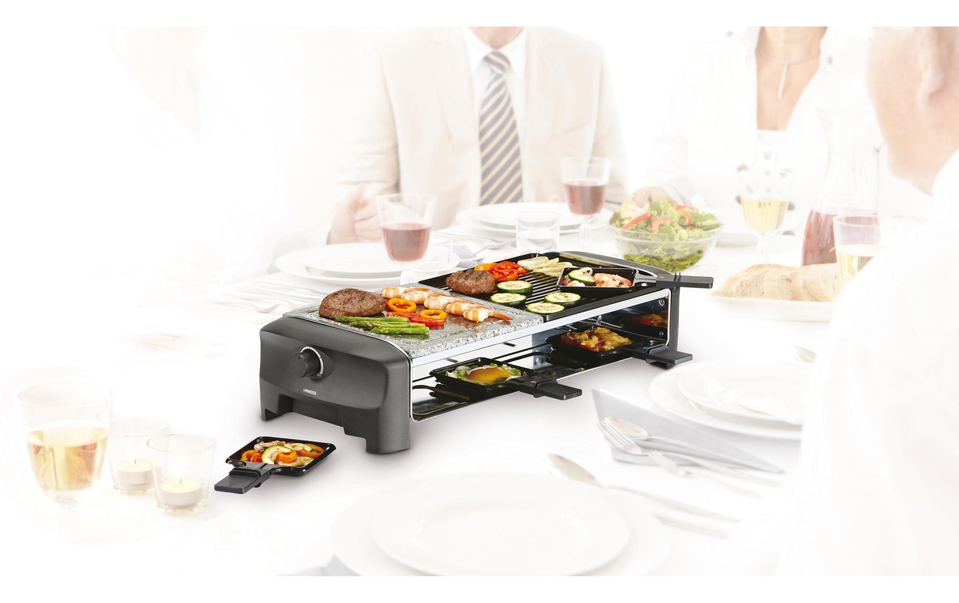 Princess Raclette-Grill 162820 – 8 Personen, Grill & Stein, 1400 W – schwarz
