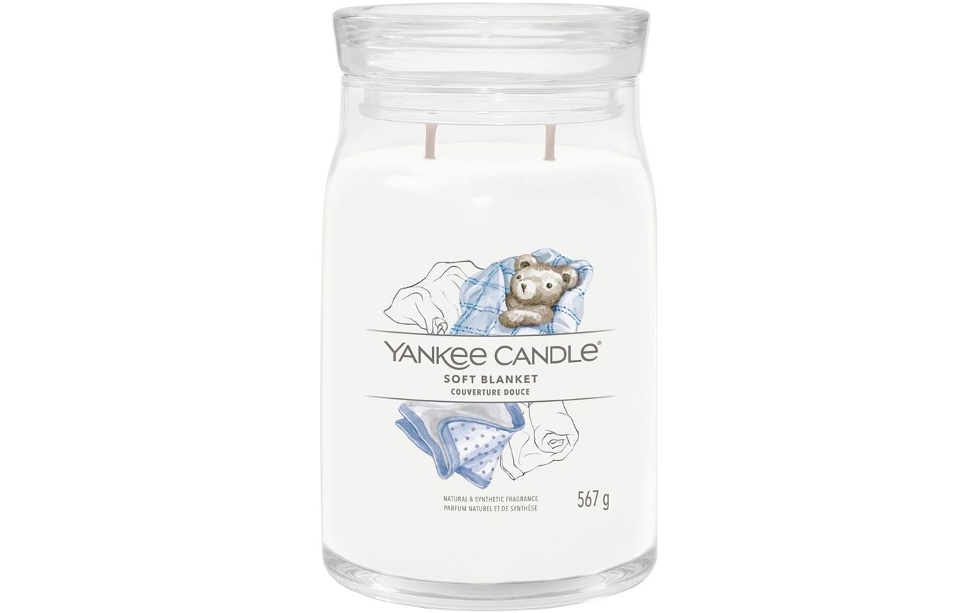 Yankee Candle Duftkerze – Soft Blanket – Brombeere – 567 g – 90 h – 9,4×15,7 cm (D×H) – Weiss