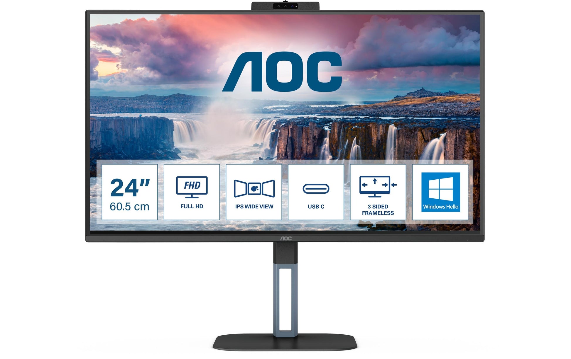 AOC 24V5CW/BK – Monitor, 23,8", IPS, 75 Hz, 300 cd/m², USB-C, Webcam, VESA 100 × 100, Schwarz