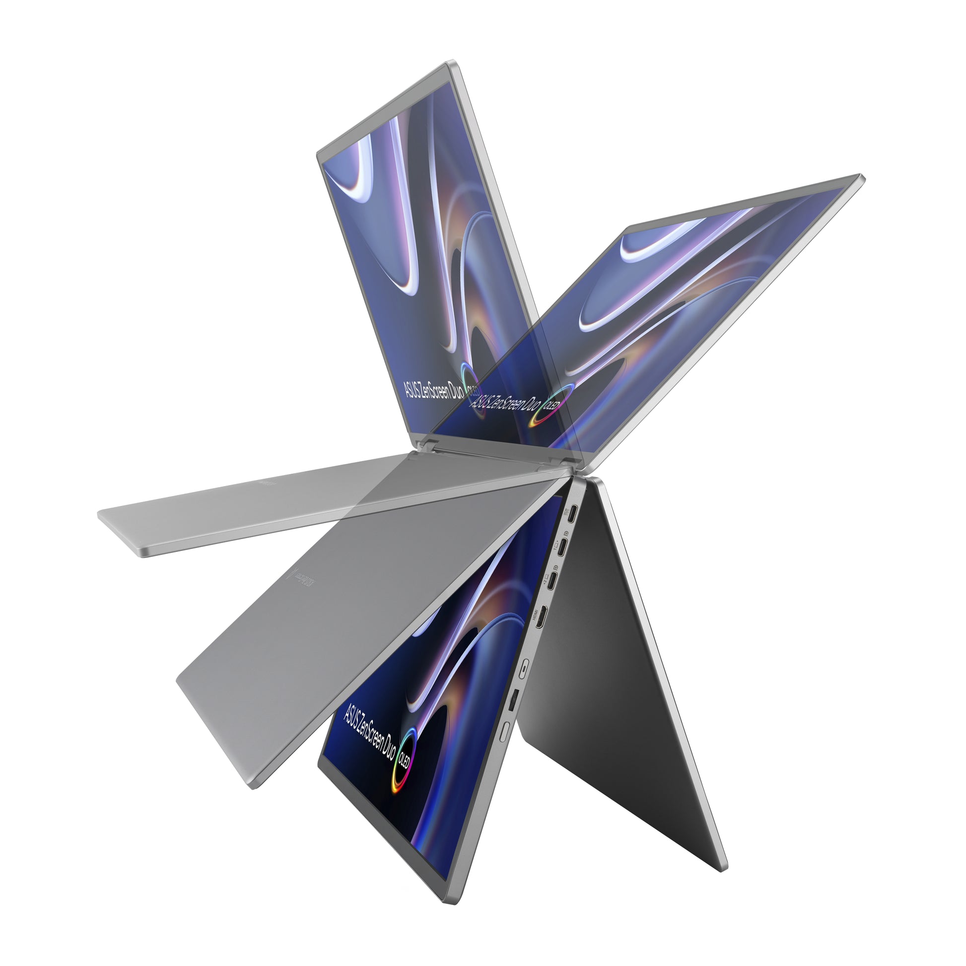ASUS ZenScreen Duo MQ149CD – Portabler Monitor, 14", USB-C, mini-HDMI, Kensington-Schloss, Silber