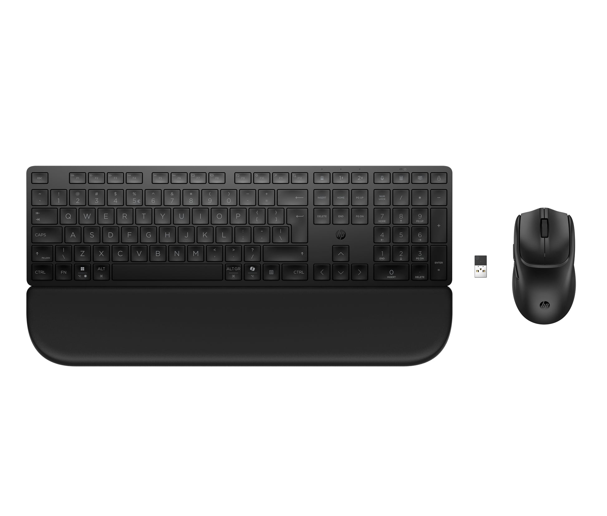 HP Tastatur- und Maus-Set – Bluetooth & 2,4 GHz (USB-A) – mit Handballenauflage, leise Tasten – schwarz
