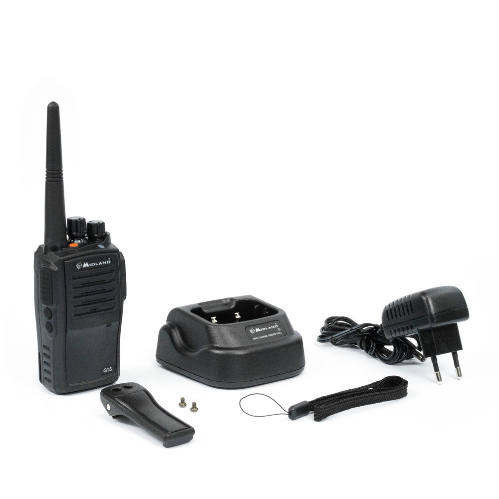 Midland G15 PRO – PMR446 Funkgerät, 32 Kanäle, Reichweite bis 12 km, 500 mW, IP67, Schwarz