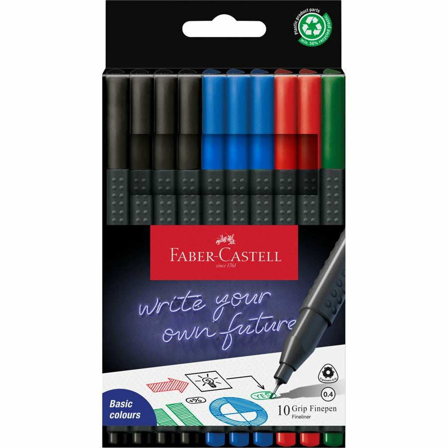 Faber-Castell Grip Office Fineliner – 10er-Set – 0,4 mm – sortiert