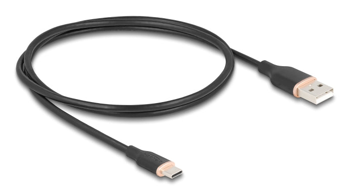 DeLOCK USB-A auf USB-C Kabel – USB 2.0 (480 Mbit/s) – 1 m – Silikon, Goldkontakte – Schwarz