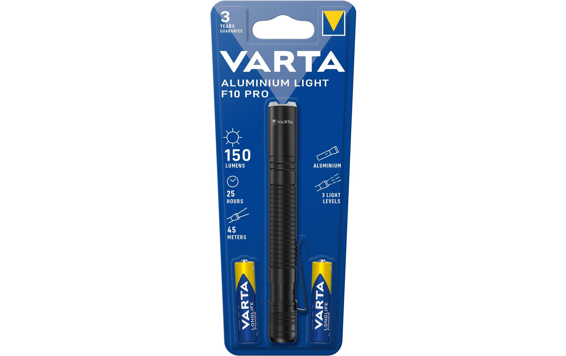 Varta Taschenlampe Light F10 Pro 2AA – 30 lm, 23 m, Batteriebetrieb 2× AA – Aluminium