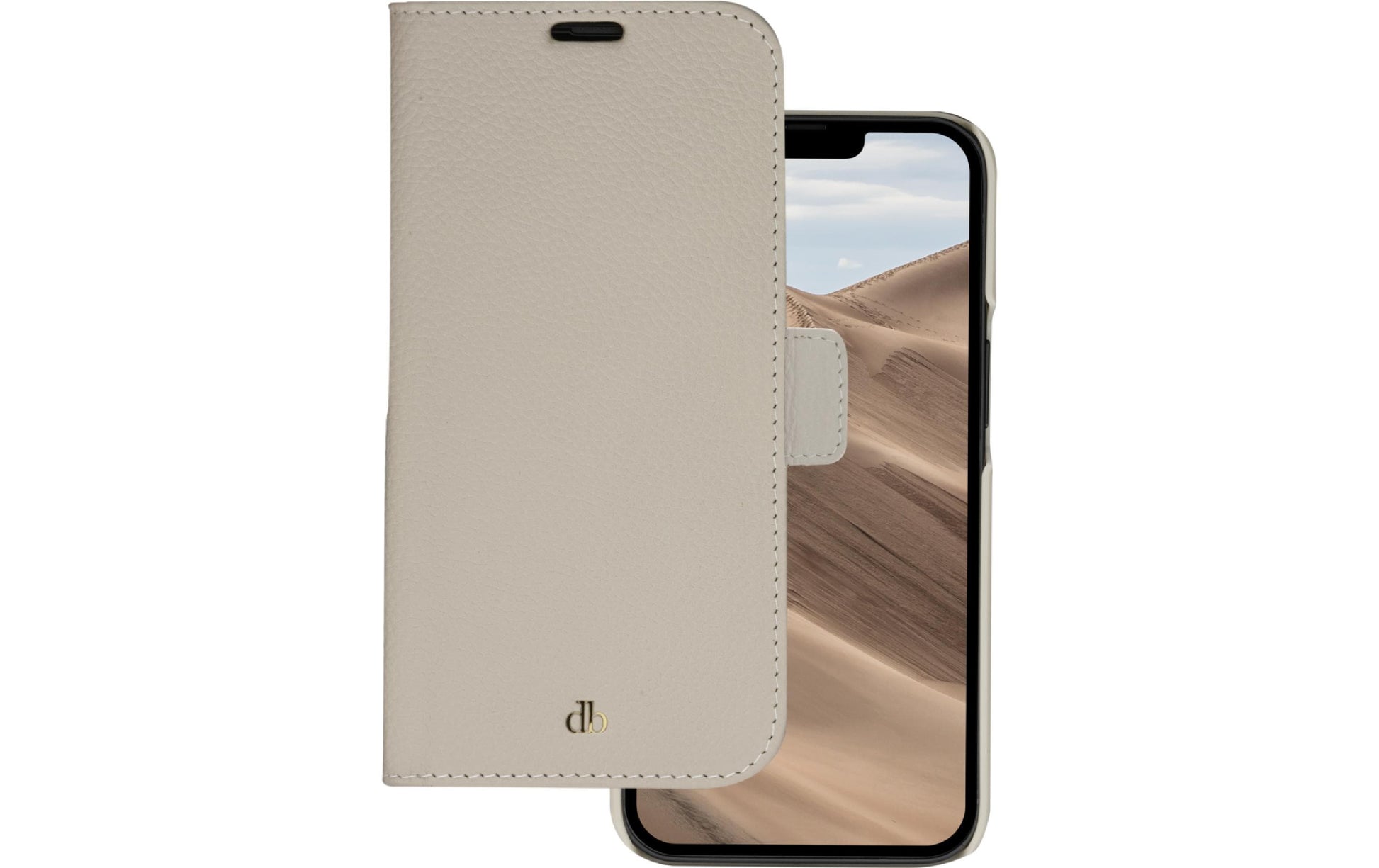 dbramante1928 Wallethülle – für Apple iPhone 14 Plus, 3 Kartenfächer, Leder, Sand, RFID-beständig