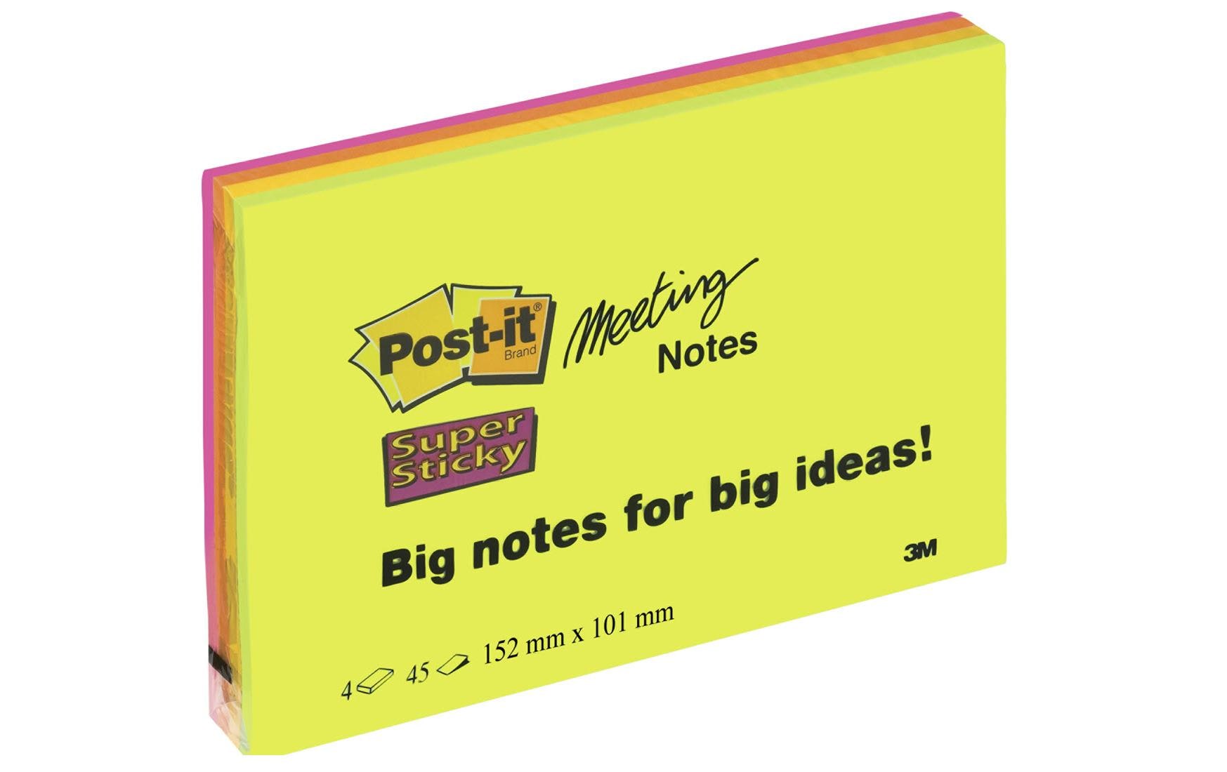 Post-it Haftnotizen Super Sticky – 152×101 mm – sortiert, 4×45 Blatt, PEFC