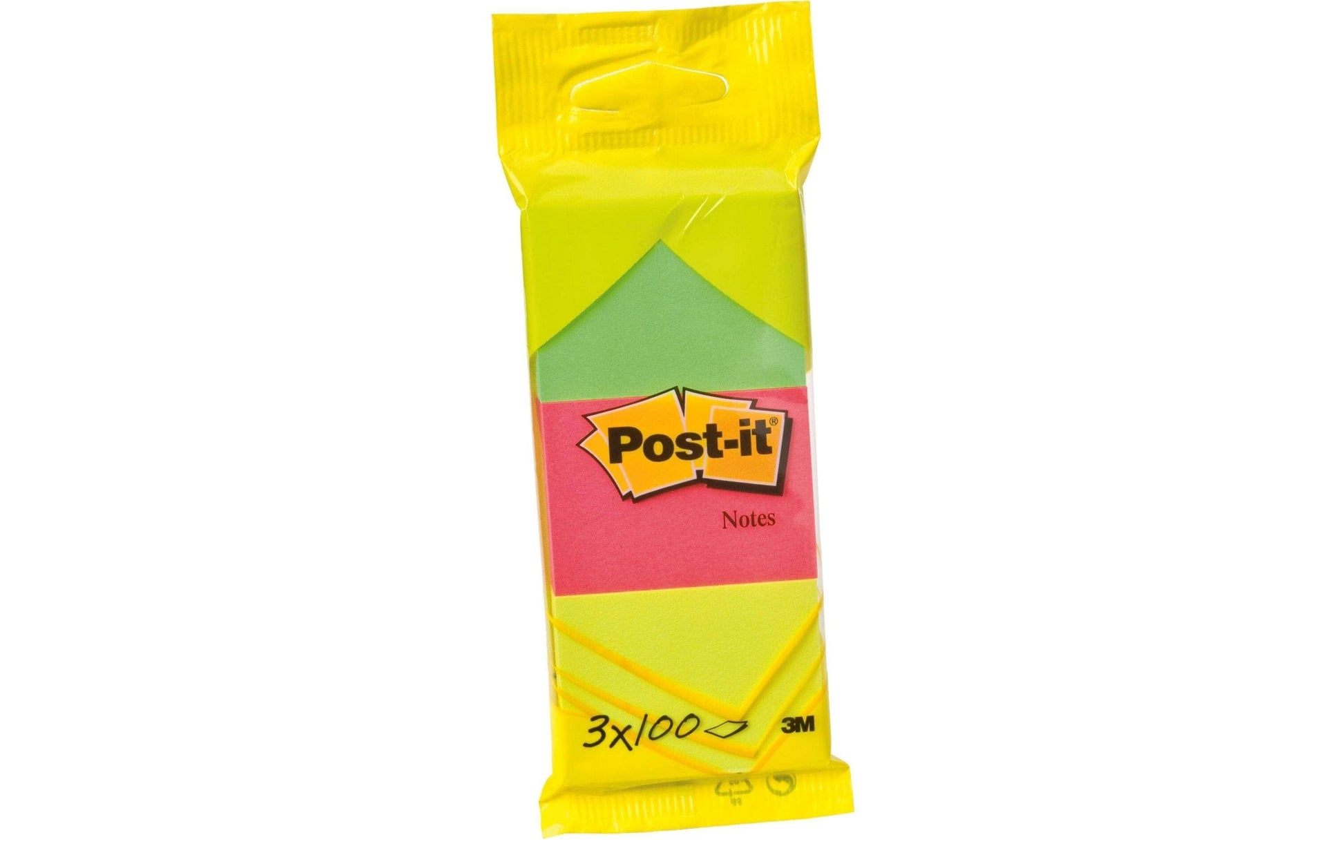 Post-it Haftnotizen – 38 × 51 mm – Neon sortiert, 100 Blatt/Block, 3er-Pack
