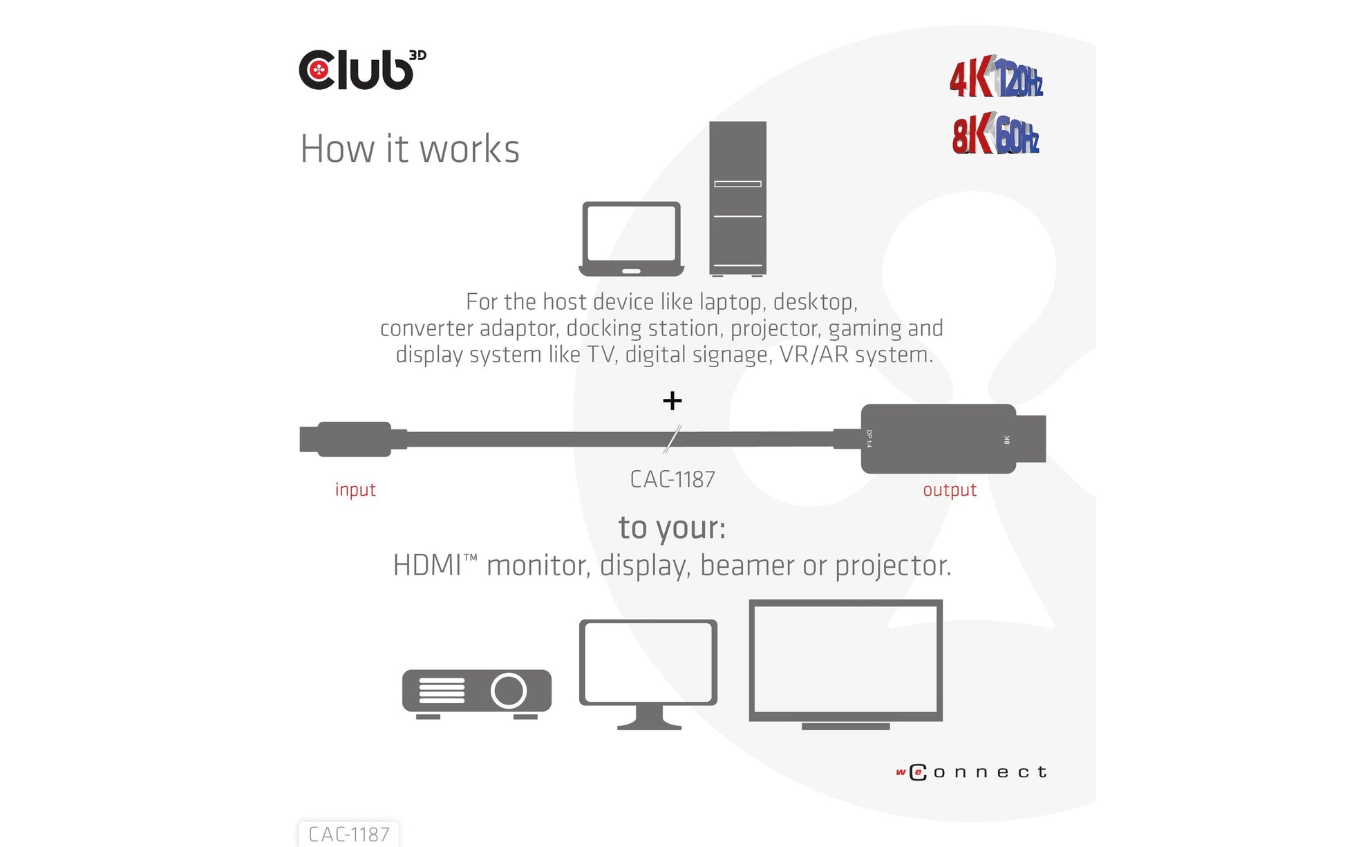 CLUB3D Mini DisplayPort auf HDMI Kabel HDMI 2.1 8K 60 Hz – 1,8 m – HDR – für Windows, Mac