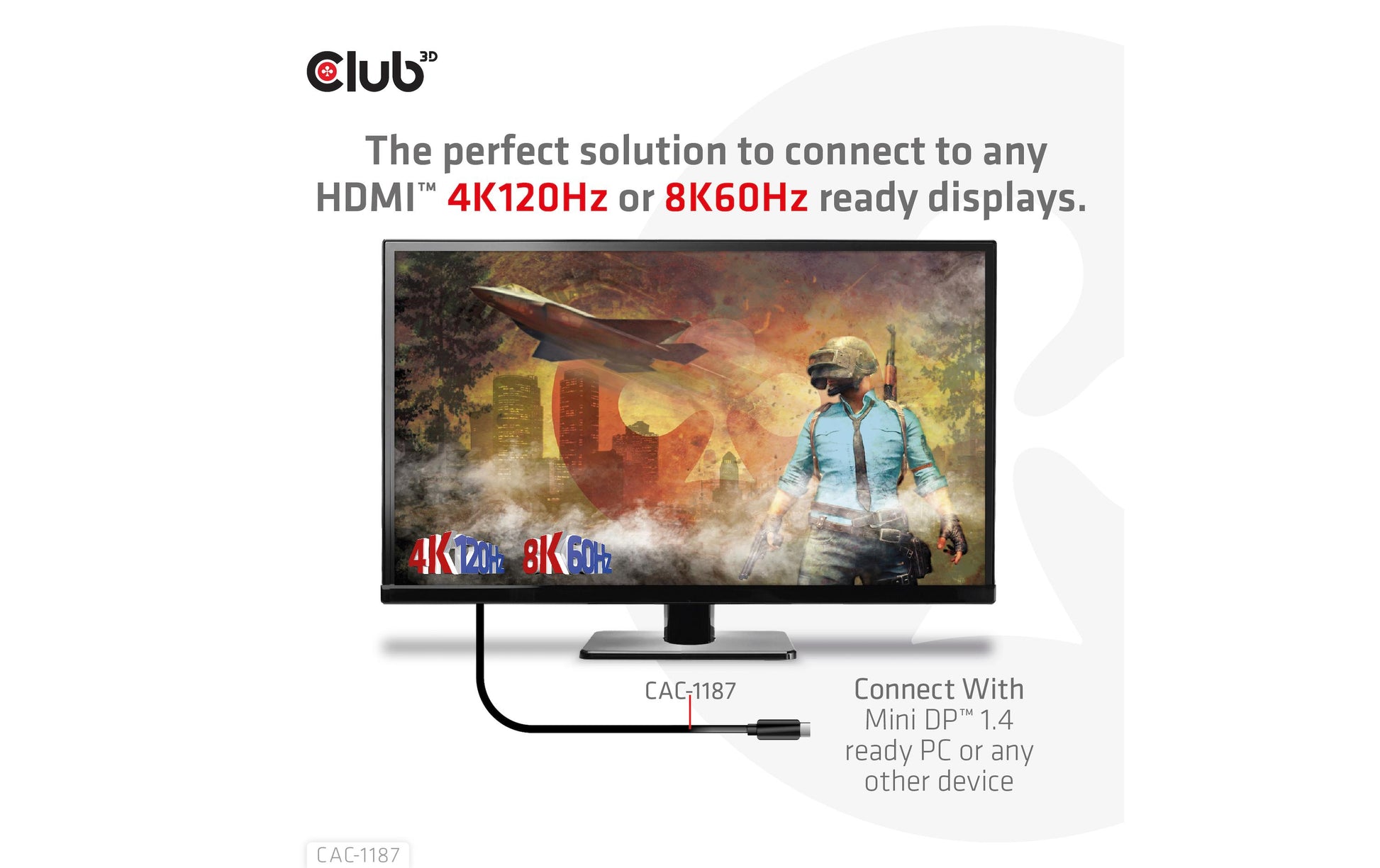 CLUB3D Mini DisplayPort auf HDMI Kabel HDMI 2.1 8K 60 Hz – 1,8 m – HDR – für Windows, Mac