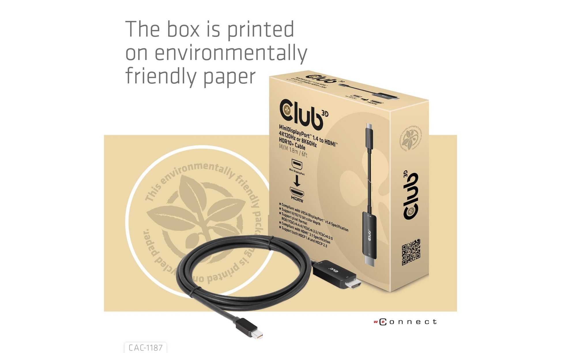 CLUB3D Mini DisplayPort auf HDMI Kabel HDMI 2.1 8K 60 Hz – 1,8 m – HDR – für Windows, Mac