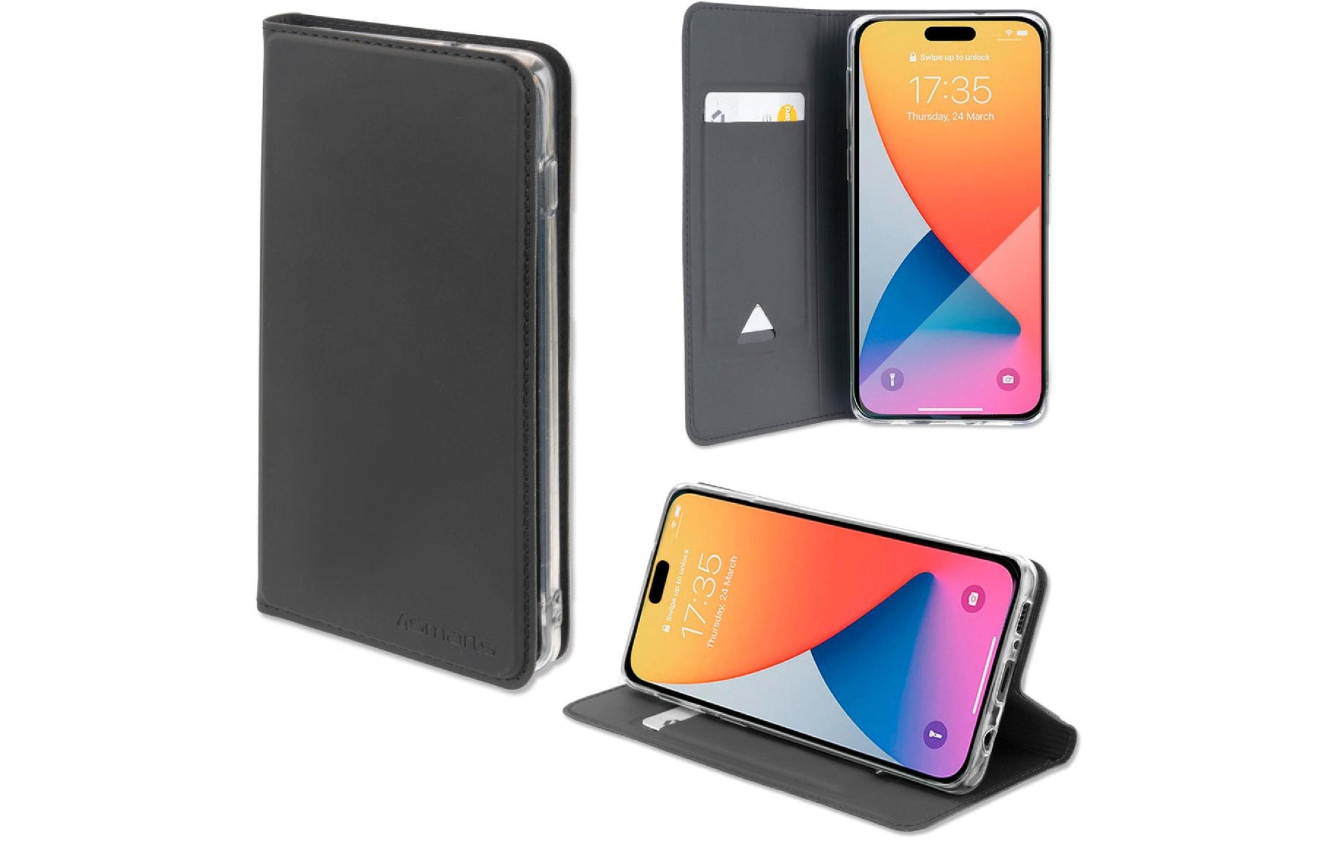 4smarts Urban Lite – Wallethülle – für Apple iPhone 14 Pro Max, mit Ständer, 1 Kartenfach, PU+TPU, schwarz
