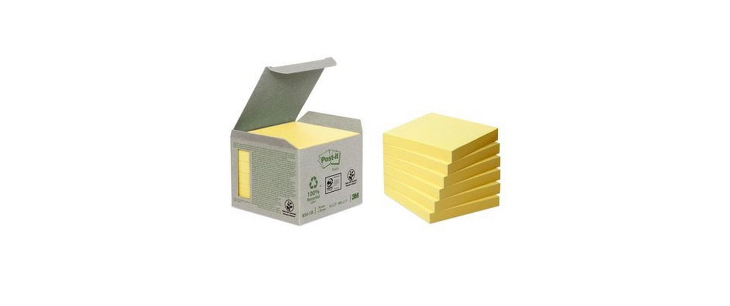 3M Haftnotizen Recycling Tower – 76×76 mm – Gelb, 6×100 Blatt, PEFC
