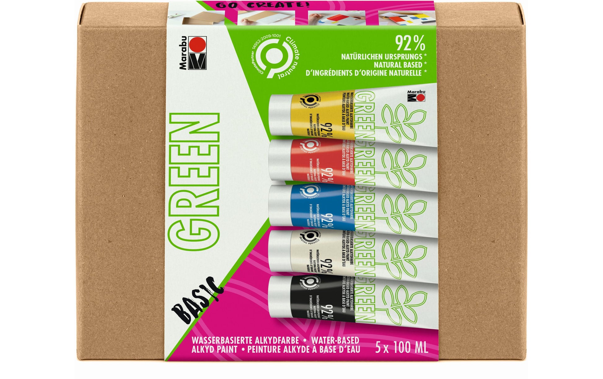 Marabu Bastelfarbe, umweltfreundlich – 5 Farben – 5×100 ml (500 ml) – für Papier, Karton, Holz