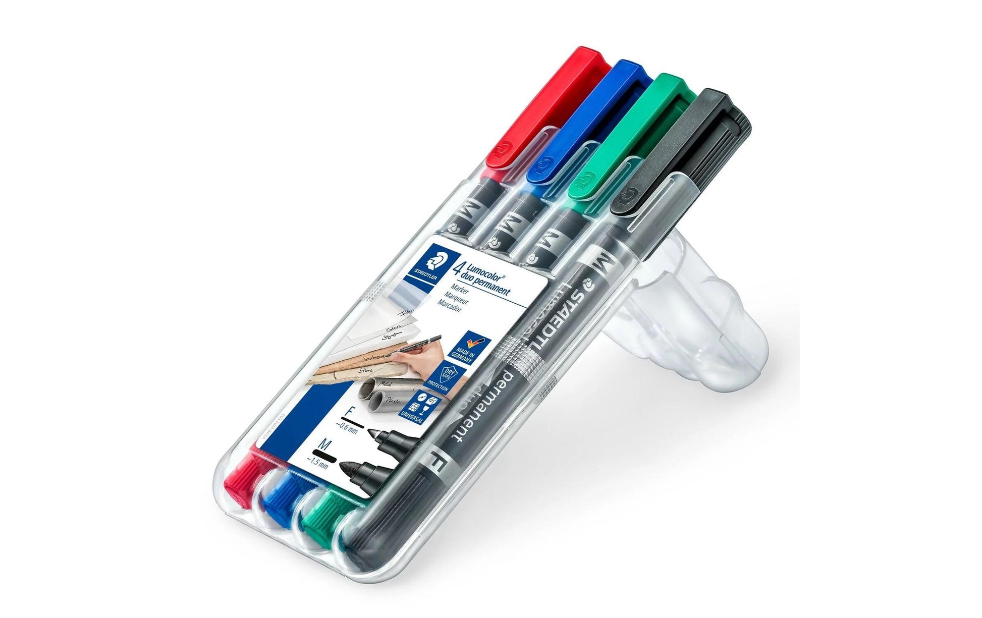 Staedtler Lumocolor Permanentmarker – Doppeltspitze 0,6/1,5 mm – Mehrfarbig – 4er-Set