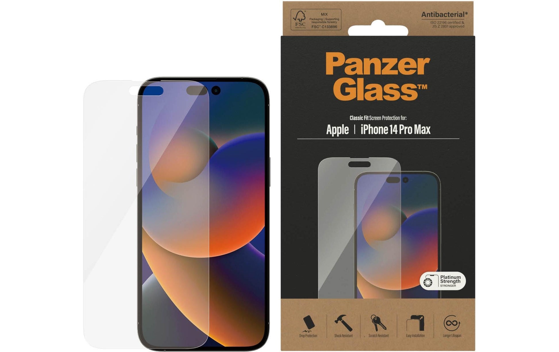 PanzerGlass Displayschutzglas – für Apple iPhone 14 Pro Max, kratzresistent, anti-Fingerprint, Hartglas