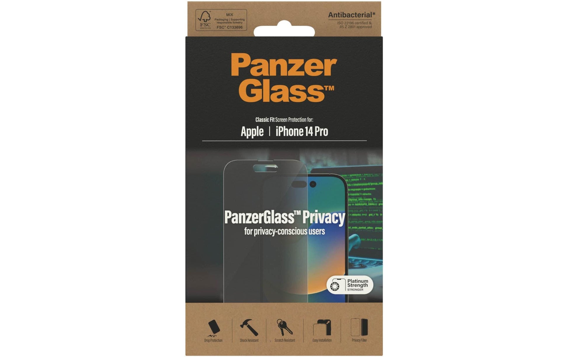PanzerGlass Privacy-Filter (Panzerglas), Case Friendly – für iPhone 14 Pro