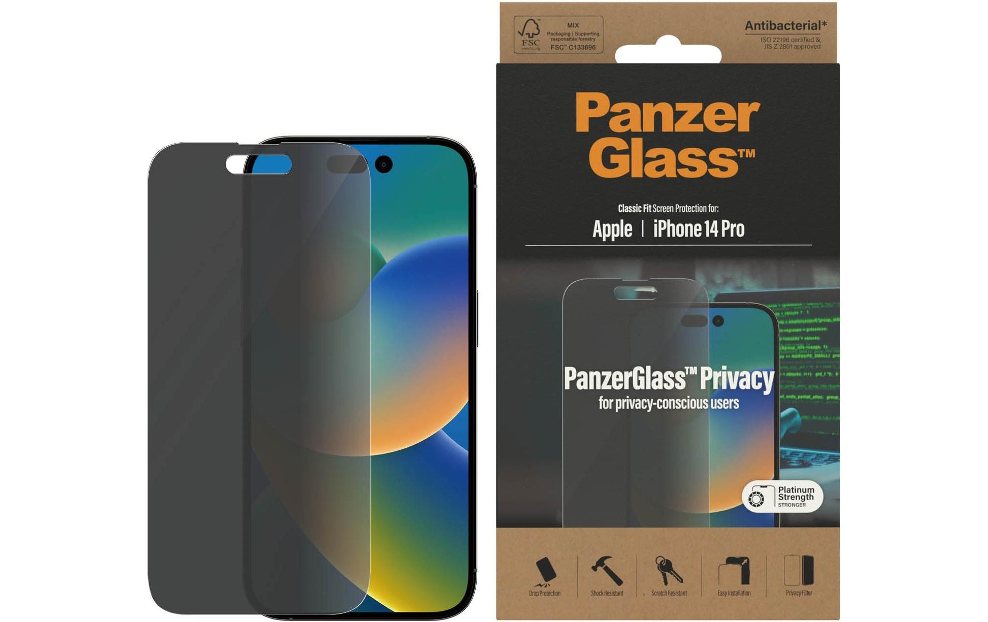 PanzerGlass Privacy-Filter (Panzerglas), Case Friendly – für iPhone 14 Pro