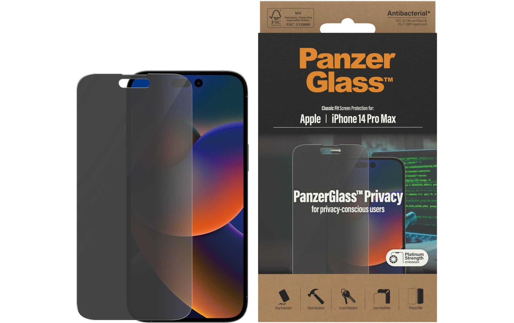PanzerGlass Privacy-Filter (Panzerglas), Case Friendly – für iPhone 14 Pro Max
