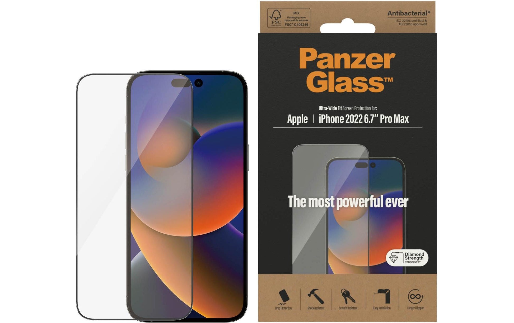 PanzerGlass Displayschutz (Panzerglas), Ultra‑Wide Fit – für iPhone 14 Pro Max