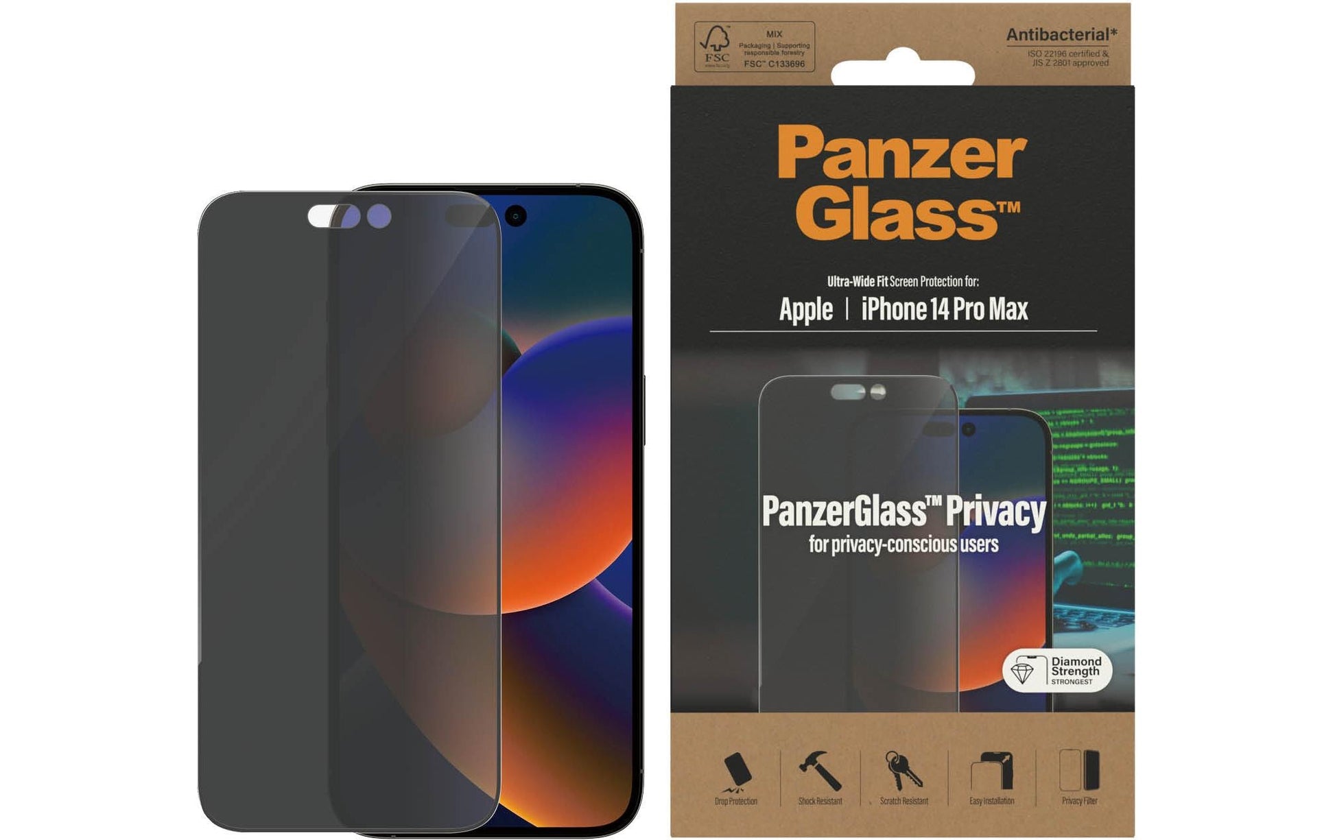 PanzerGlass Privacy-Filter (Panzerglas), Ultra-Wide Fit – für iPhone 14 Pro Max