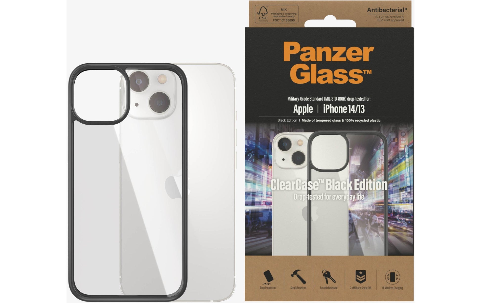 PanzerGlass Backcover – für Apple iPhone 14/13, Gehärtetes Glas+PET, Transparent, bis 2,4 m sturzsicher
